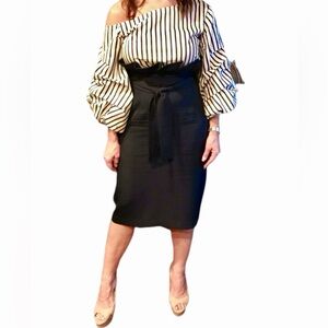 Navy Blue & White Striped Midi Dress